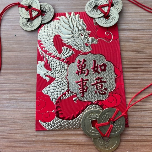Hand Crafted Other - Chinese New Year Red Lucky Money Envelope 3 Feng Shui Coin Set
